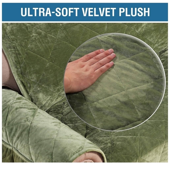 Olive Velvet Loveseat Cover - Picture 4 of 15